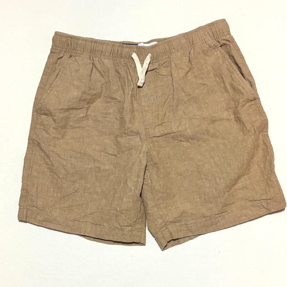 Old Navy Jogger Shorts Womens M Tan Linen Blend Drawstring Casual Coastal Beachy
